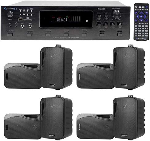 Technical Pro H12X500UBT 6000w 6-Zone 12-Speaker Bluetooth Home Theater Receiver Receiver Bundle with (2) Rockville HP4S-8 BK Black 4" Outdoor/Indoor 8-Ohm Wall Mount Home Speakers in Kuwait