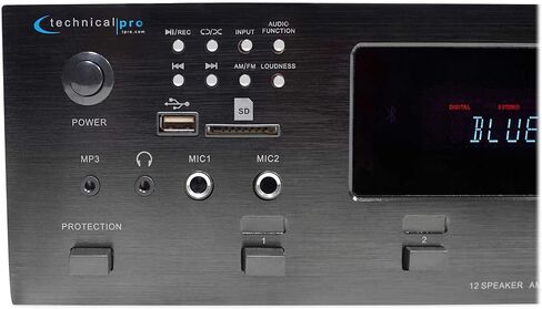 Technical Pro H12X500UBT 6000w 6-Zone 12-Speaker Bluetooth Home Theater Receiver Receiver Bundle with (2) Rockville HP4S-8 BK Black 4" Outdoor/Indoor 8-Ohm Wall Mount Home Speakers in Kuwait