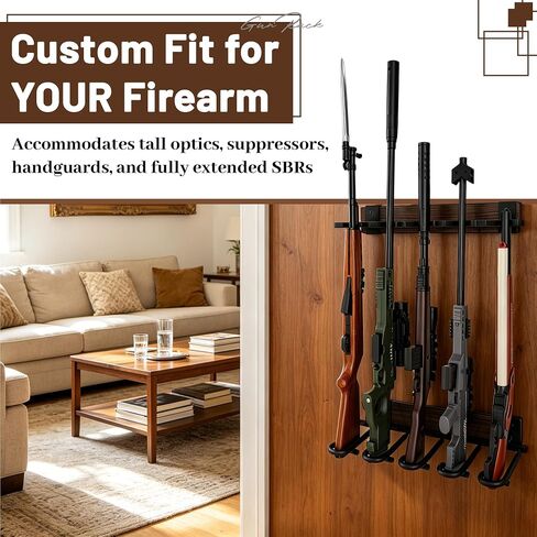 Gun Rack Wall Mount, Wooden Rifle & Shotgun Storage Display Holder, Heavy Duty Wall Mounted Firearm Organizer with Protective Padding for Home, Garage, Closet, Cabin & Gun Room in Saudi Arabia