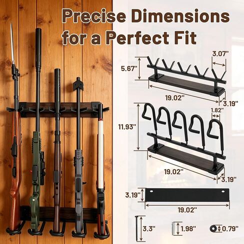 Gun Rack Wall Mount, Wooden Rifle & Shotgun Storage Display Holder, Heavy Duty Wall Mounted Firearm Organizer with Protective Padding for Home, Garage, Closet, Cabin & Gun Room in Saudi Arabia