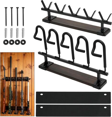 Gun Rack Wall Mount, Wooden Rifle & Shotgun Storage Display Holder, Heavy Duty Wall Mounted Firearm Organizer with Protective Padding for Home, Garage, Closet, Cabin & Gun Room in Saudi Arabia