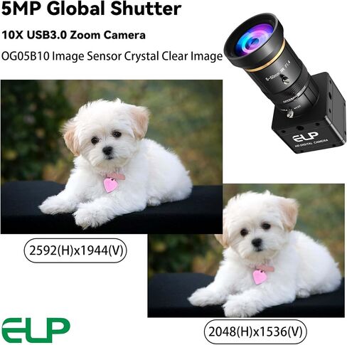 ELP 5MP 60FPS Global Shutter USB3.0 Camera Manual Zoom Webcam for Computer UVC USB3.0/2.0 CS Mount PC Camera High Speed Lightburn Cameras Varifocal Webcamera 5-50mm 10X Zoom Close-up Cam for Laptop in Kuwait