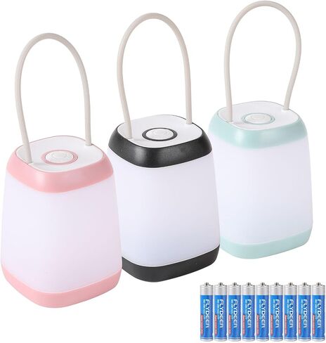 3 Pack LED Camping Light, 3 Light Modes Rechargeable Battery Powered Night Light for Indoor and Outdoor Emergency Light, Tent Lantern, Camping (Pink, Black, Green) in Kuwait