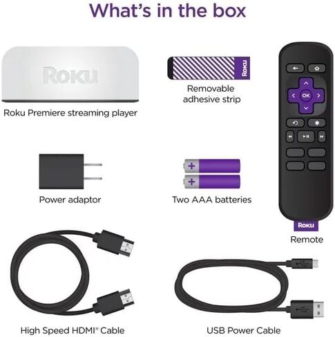 Roku 3920RW-SW Premiere - 4K/HDR Streaming Media Player, Enabled with Premium High Speed HDMI Cable & Simple Remote, Wi-Fi, with MTC USB Extension Cord and HDMI Cable in Kuwait