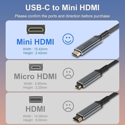 USB C to Mini HDMI Cable 6FT (NOT HDMI), 4K@30Hz/2K@60Hz Type-C to Mini HDMI for MacBook, iPad Pro, iPhone 15/16/17, Galaxy S25, Steam Deck, ROG Ally, Laptop to Portable Monitor in Kuwait