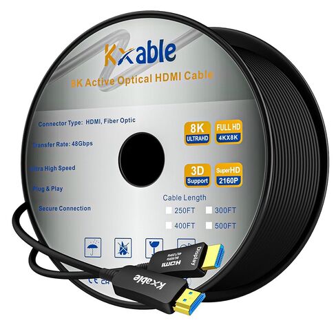 8K HDMI Fiber Optic Cable 300FT, HDMI 2.1 48Gbps Ultra High Speed Cord, 8K@60Hz, 4K@120Hz, 3D Dynamic HDR/eARC/HDCP 2.3, Compatible with Laptop/Monitor/Projector, PS5, Xbox, HDTV, Blu-ray & More in Kuwait