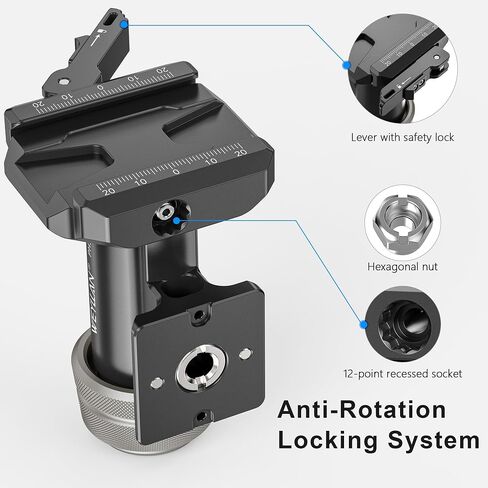 WEYLLAN PH3L MonoGimbal Head with Lever Release for Tripod Monopod, CNC All Metal Side Saddle Gimbal Tilt Head with Arca Swiss QR Plate, Compatible with Camera, Telephoto Lenses, Max Load 22lbs/10kg in Kuwait