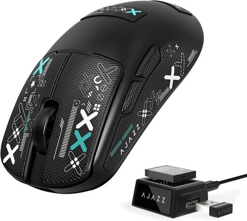 AJAZZ AJ159V2MC Wireless Gaming Mouse, Dual Battery,Replaceable Battery Design,Lightweight 54g,24000DPI,2.4G/USB-C/BT,PAW331 Optical Sensor for PC/Mac-White-Griptape in Kuwait