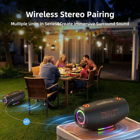 ZEALOT 120W(Peak) Bluetooth Speaker with Deep Bass, Portable Wireless Speaker with RGB Light, IPX6 Waterproof Outdoor Speaker, 24000mAH, USB/TF, Stereo Pairing, Party Speaker for Camping Beach Home in Kuwait