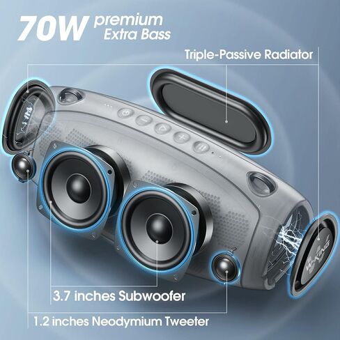 W-KING 70W Bluetooth Speakers Loud- Deep Bass, IPX6 Waterproof Outdoor Portable Wireless Speaker with 15600mAh Power Bank, DSP, Crystal Clear Audio, 42H Playtime, TF Card, AUX, NFC for Party, Camping in Kuwait
