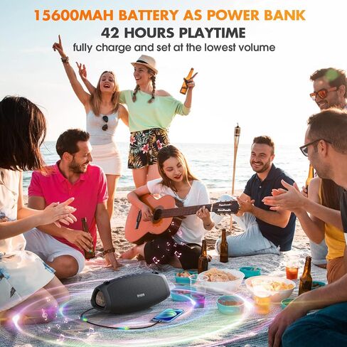 W-KING 70W Bluetooth Speakers Loud- Deep Bass, IPX6 Waterproof Outdoor Portable Wireless Speaker with 15600mAh Power Bank, DSP, Crystal Clear Audio, 42H Playtime, TF Card, AUX, NFC for Party, Camping in Kuwait