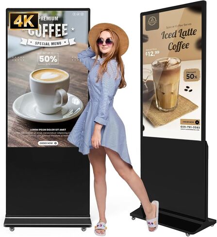 JIYANG 37 Inch Touchscreen Digital Signage Display Kiosk, Indoor Floor Standing LCD Advertising Display with Android Media Player, HDMI/USB/WiFi Input Auto Split Screen（Black） in Kuwait