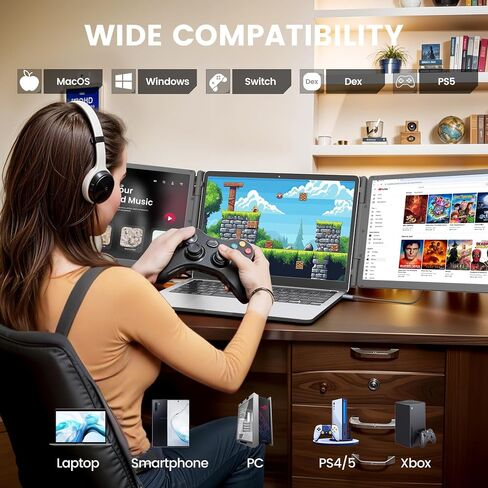 KEFEYA 15.6" Laptop Screen Extender, Includes Power Bank, FHD 1080P IPS Triple Laptop Monitor Extender for 13-17" Laptops, Plug & Play with HDMI/USB-A/TYPE-C/Hub, Compatible with Windows, Mac, Android in Kuwait