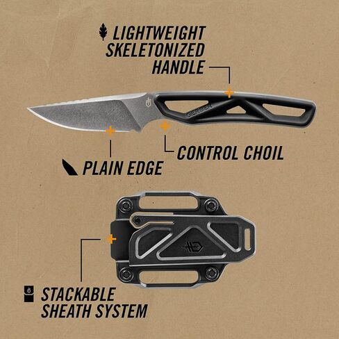Gerber EXO-MOD Caper Fixed Blade Hunting Knife with Sheath, Black in Kuwait