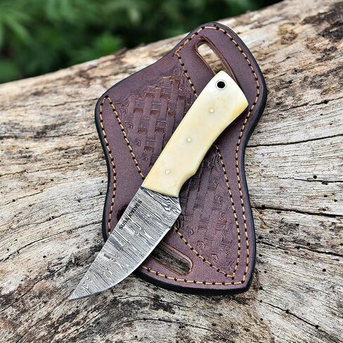 Custom Handmade 7'' fixed blade knife/Cow boy knife/Damascus steel Bull cutter knife, cowboy knives with pancake leather sheath in Kuwait