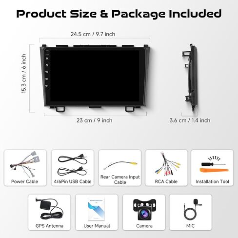 6GB+128GB Octa-core Car Radio Upgrade for Honda CRV (2007-2011), 9-inch 1280 * 720P IPS Touchscreen Car Stereo Wireless Carplay Android Auto, Support 360° Panoramic Camera Input, HiFi/DSP/EQ, BT5.0 in Kuwait