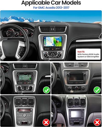 Car Radio for GMC Acadia 2013 2014 2015 2016 with Wireless Carplay Android Auto, 8 inch HD Touch Screen Car Stereo Android 15 Radio with GPS Bluetooth WiFi FM RDS Backup Camera 2G+64G in Kuwait