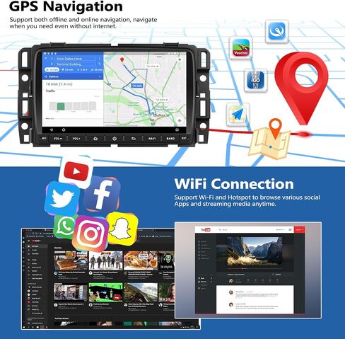 Car Radio for GMC Acadia 2013 2014 2015 2016 with Wireless Carplay Android Auto, 8 inch HD Touch Screen Car Stereo Android 15 Radio with GPS Bluetooth WiFi FM RDS Backup Camera 2G+64G in Kuwait