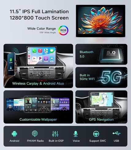 Car Radio Stereo for Honda Accord 2013-2017, Wireless CarPlay Android Auto in Kuwait