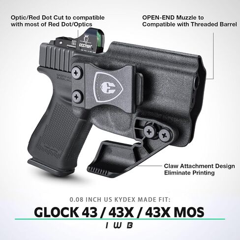 TSG Concealed IWB Kydex RH Holster with Claw & Optic Cut, Adjustable Retention & Cant Fits: G43/G43X/G43X MOS in Kuwait
