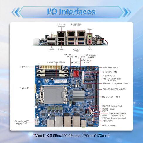 Industrial Mini-ITX Motherboard LGA1700 Supports 12/13/14 Gen Core CPU Up to 65W TDP Dual Intel 2.5G+1G LAN 6 RS232 COM Headers Dual DDR4 (Intel H610) in Saudi Arabia