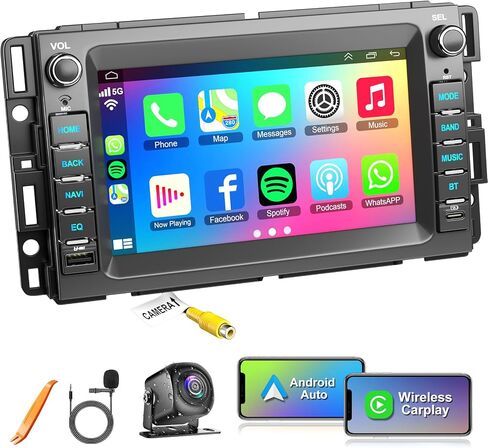Car Stereo with DVD/CD for 2007-2012 Chevrolet Chevy Silverado Impala GMC Sierra Acadia Enclave Yukon, 7" IPS Touch Screen Car Radio with GPS Wireless CarPlay/Android Auto, Backup Camera,SWC,DSP in Kuwait