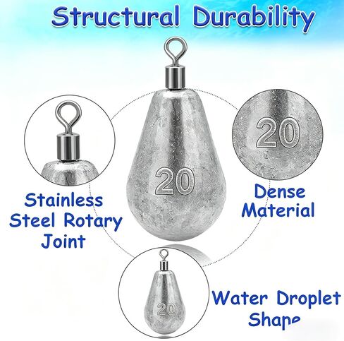5Pcs 20g Teardrop Fishing Sinkers, Galvanized Iron Weights with Ring, Saltwater Freshwater Fishing Accessories in Kuwait