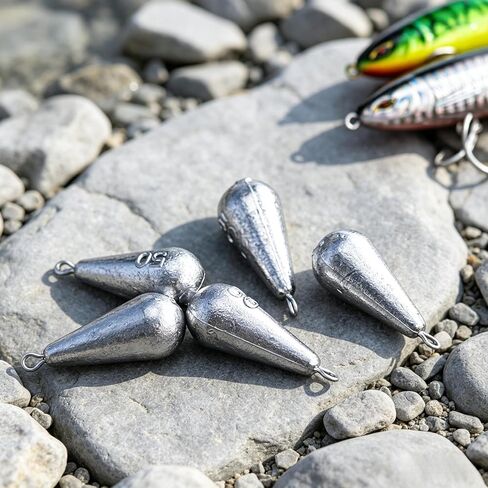 5Pcs 20g Teardrop Fishing Sinkers, Galvanized Iron Weights with Ring, Saltwater Freshwater Fishing Accessories in Kuwait