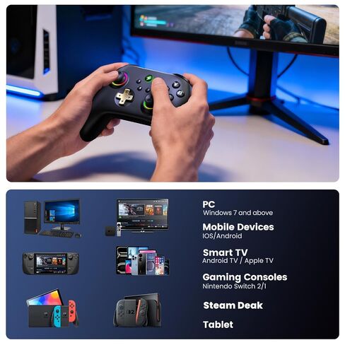 Wireless PC Gaming Controller - Hall Effect Joystick - No Drift, 2.4G & Wired 1000Hz Polling Rate, Remappable Buttons, Turbo & Vibration, Bluetooth Gamepad for PC/Switch/iOS/Android with Charging Dock in Kuwait
