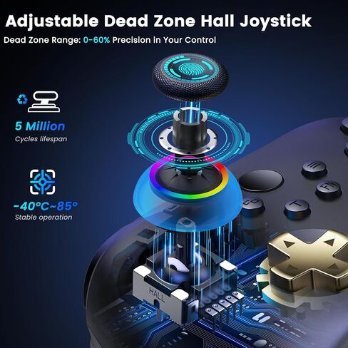Wireless PC Gaming Controller - Hall Effect Joystick - No Drift, 2.4G & Wired 1000Hz Polling Rate, Remappable Buttons, Turbo & Vibration, Bluetooth Gamepad for PC/Switch/iOS/Android with Charging Dock in Kuwait