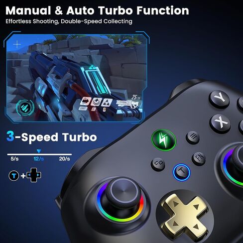 Wireless PC Gaming Controller - Hall Effect Joystick - No Drift, 2.4G & Wired 1000Hz Polling Rate, Remappable Buttons, Turbo & Vibration, Bluetooth Gamepad for PC/Switch/iOS/Android with Charging Dock in Kuwait