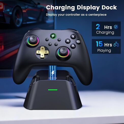 Wireless PC Gaming Controller - Hall Effect Joystick - No Drift, 2.4G & Wired 1000Hz Polling Rate, Remappable Buttons, Turbo & Vibration, Bluetooth Gamepad for PC/Switch/iOS/Android with Charging Dock in Kuwait