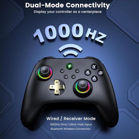 Wireless PC Gaming Controller - Hall Effect Joystick - No Drift, 2.4G & Wired 1000Hz Polling Rate, Remappable Buttons, Turbo & Vibration, Bluetooth Gamepad for PC/Switch/iOS/Android with Charging Dock in Kuwait
