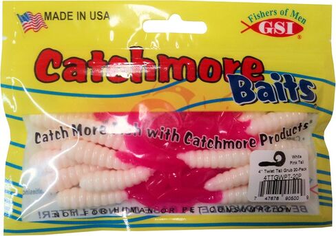 4" Twist Tail Grubs; Plastic Worms; 20 Pack; White/Pink Tail #4TTGWPT-20P in Kuwait