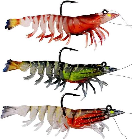 Soft Shrimp Fish Bait Saltwater Bait Glowing Shrimp Baits with Sharp Hooks are Suitable for Saltwater Freshwater Such as Bass Trout Mandarin Fish in Kuwait