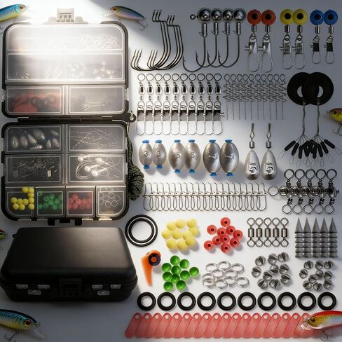 173PCS Complete Fishing Lure Accessory Kit, Softbaits Hardbaits Spinnerbaits Worms for Freshwater & Saltwater, All-Season Angler Gear in Kuwait