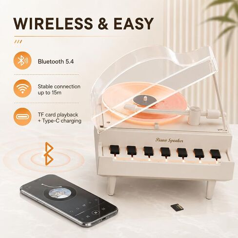 Piano Bluetooth Speaker with LED Expression, Speaker for Room Decoration, Perfect for Cafes, Restaurants, Vintage Cloth Stores, Bedroom etc. in Kuwait