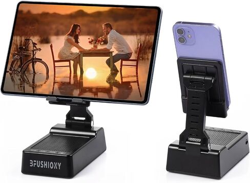 Birthday Gifts for Women Men, Foldable Adjustable Phone Stand with Bluetooth Speaker & 5000mAh Charger, HD Stereo Surround Sound Anti-Slip Holder for Home Office 1 Pack (Black) in Kuwait
