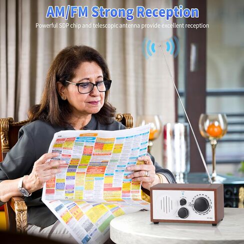 Vintage Wood AM FM Bluetooth Speaker Radio Plug in Wall, Elegant and Retro Design, Old Fashion Radio Bluetooth Speaker with Aux in, Headphone Jack for Home, Office, Kitchen, Gift in Kuwait