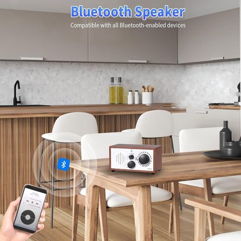 Vintage Wood AM FM Bluetooth Speaker Radio Plug in Wall, Elegant and Retro Design, Old Fashion Radio Bluetooth Speaker with Aux in, Headphone Jack for Home, Office, Kitchen, Gift in Kuwait