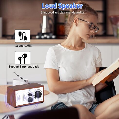 Vintage Wood AM FM Bluetooth Speaker Radio Plug in Wall, Elegant and Retro Design, Old Fashion Radio Bluetooth Speaker with Aux in, Headphone Jack for Home, Office, Kitchen, Gift in Kuwait