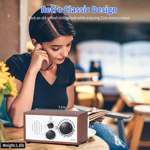 Vintage Wood AM FM Bluetooth Speaker Radio Plug in Wall, Elegant and Retro Design, Old Fashion Radio Bluetooth Speaker with Aux in, Headphone Jack for Home, Office, Kitchen, Gift in Kuwait