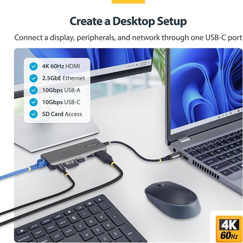 StarTech 6-in-1 USB-C Mini Dock, 4K HDMI, 140W PD, 10Gbps, 2.5GbE, SD in Kuwait