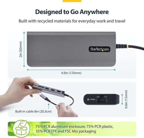 StarTech 6-in-1 USB-C Mini Dock, 4K HDMI, 140W PD, 10Gbps, 2.5GbE, SD in Kuwait