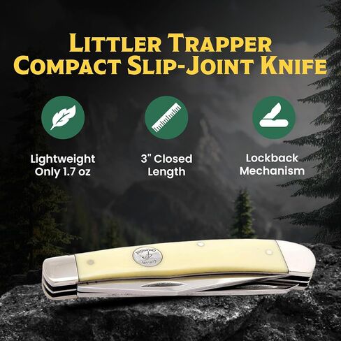 Bear & Son Little Trapper Pocket Knife, Two-Blade Slip Joint Folding Knife with Yellow Delrin® Handle, 1095 High Carbon Steel Clip & Spey Blades, Nickel Silver Bolsters, Classic Manual EDC, USA Made in Saudi Arabia