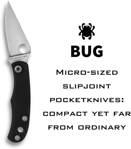 Spyderco Bug Micro-Sized Slipjoint Knife with 1.27 Inch 12C27 Steel Blade and Durable G-10 Black Handle - PlainEdge - C133GBKP in Kuwait