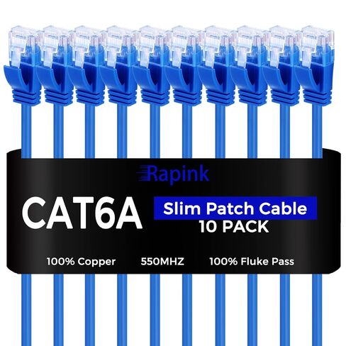 Rapink Patch Cables Cat6a 3ft (50 Pack) Slim, Cat6a Ethernet Patch Cable 10G Support, Snagless Cat 6 Patch Cable for Patch Panel to Switch, Flexiable Cat 6a Ethernet Cable with Gold Plated in Saudi Arabia