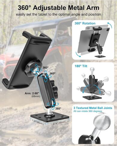 UTV Tablet Mount, Heavy Duty Drill Base Tablet Holder, 360° Adjustable Arm in Kuwait