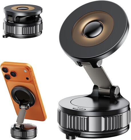Magnetic Car Phone Holder, Strong Magnet with Vacuum Suction Cup Dashboard Mount, 360° Rotatable Adjustable Angle, Foldable Lightweight Car Phone Stand for iPhone 17/16/15/14/13/12 Pro Max in Saudi Arabia