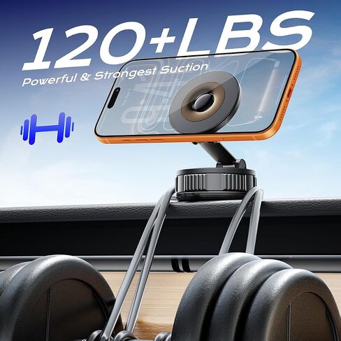 Magnetic Car Phone Holder, Strong Magnet with Vacuum Suction Cup Dashboard Mount, 360° Rotatable Adjustable Angle, Foldable Lightweight Car Phone Stand for iPhone 17/16/15/14/13/12 Pro Max in Saudi Arabia